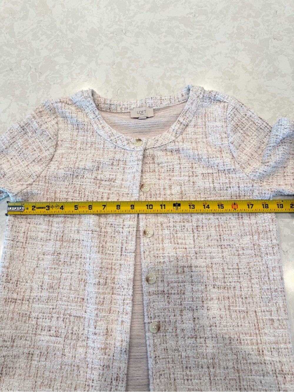 LOFT Cream & Tan Tweed Short-Sleeve Cardigan - Picture 3 of 4
